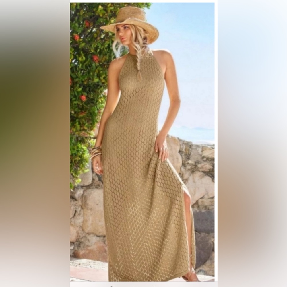 Boston proper halter look, crochet maxi dress